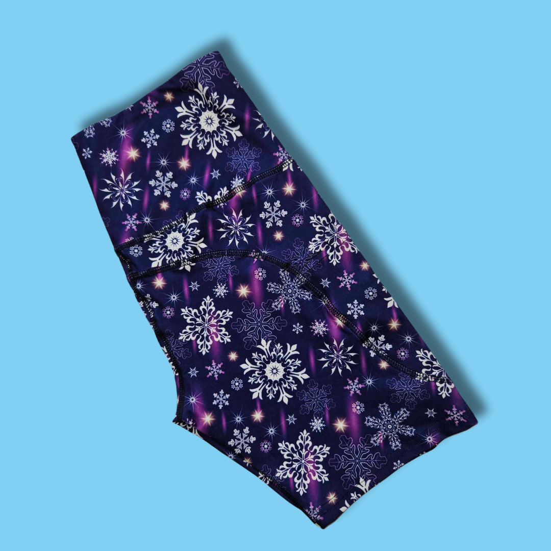 Purple Snowflakes Pockets Bike Shorts