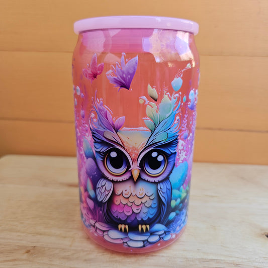 Rainbow Owl Pink Plastic Tumbler