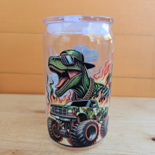 T-Rex Monster Truck Clear Plastic Tumbler