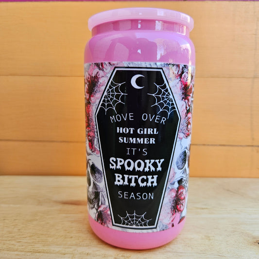 Spooky Bitch Season Solid Pink Glass Tumbler - 16oz