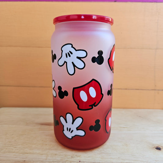 Mickey Red Ombre Frosted Glass Tumbler - 16oz