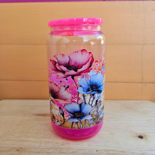 Flower Garden Pink Ombre Glass Tumbler - 16oz