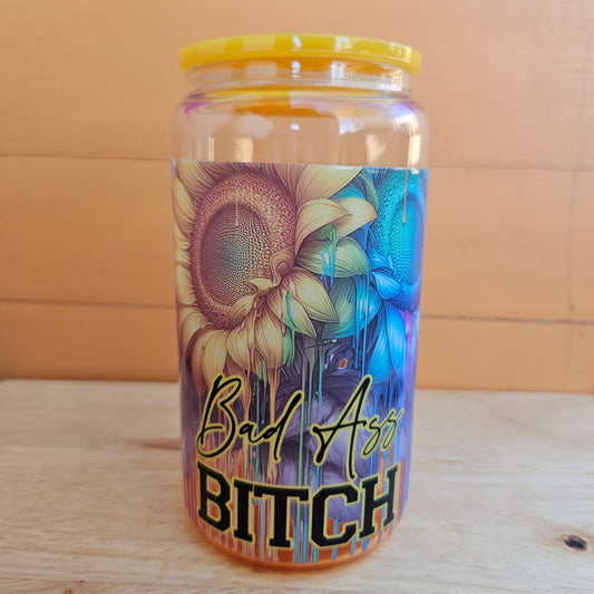 Bad Ass Bitch Yellow Ombre Glass Tumbler - 16oz