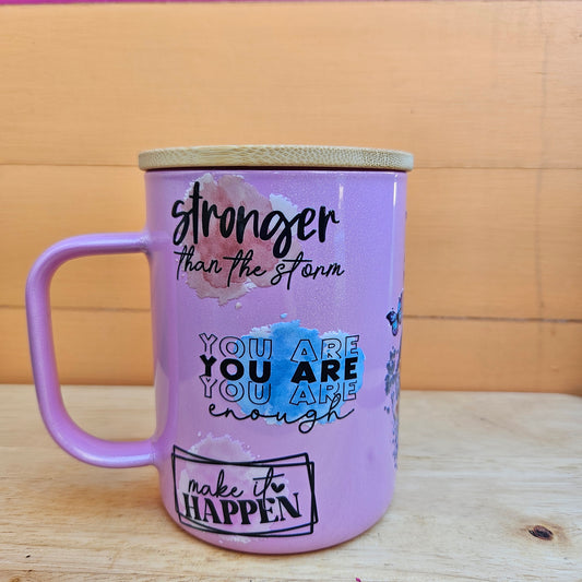 You Are Enough Purple Shimmer Glass Mug - 16oz