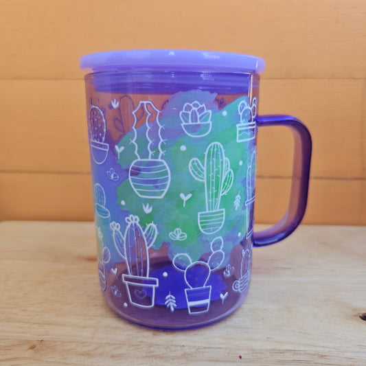 White Cactus Purple Glass Mug - 16oz