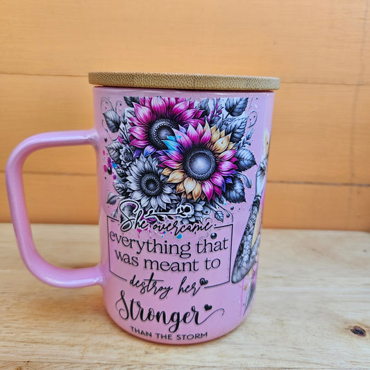 She Overcame Pink Shimmer Glass Mug - 16oz