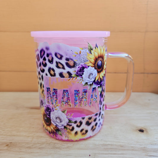 Mama Sunflower Pink Ombre Glass Mug - 16oz