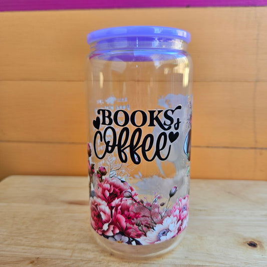 Books & Coffee Clear Glass Tumbler - 16oz